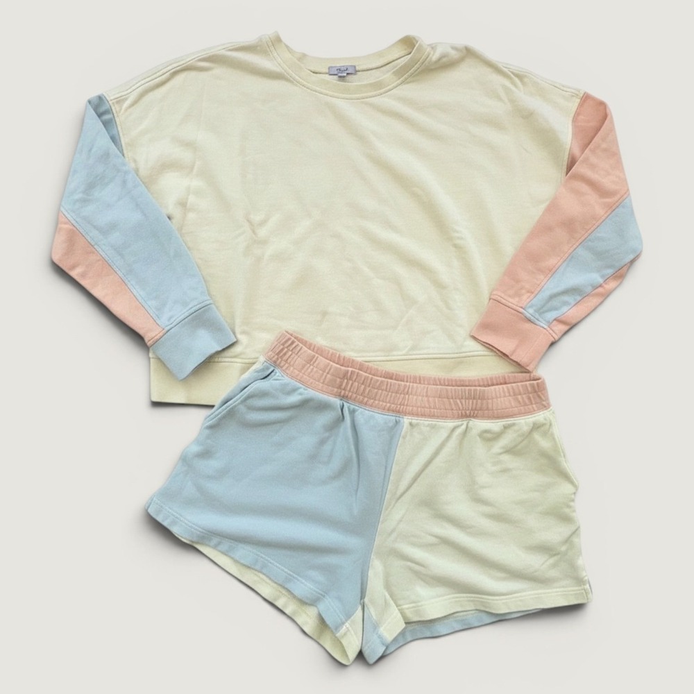 Rails Alice & Jane Sweatshirt Shorts Set Women XL Yellow Blue Peach Color Block